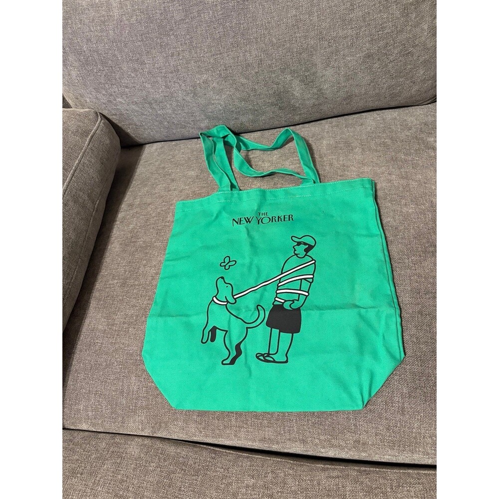The New Yorker Green Walking Dog by Laura Dirzyte Canvas Tote Bag